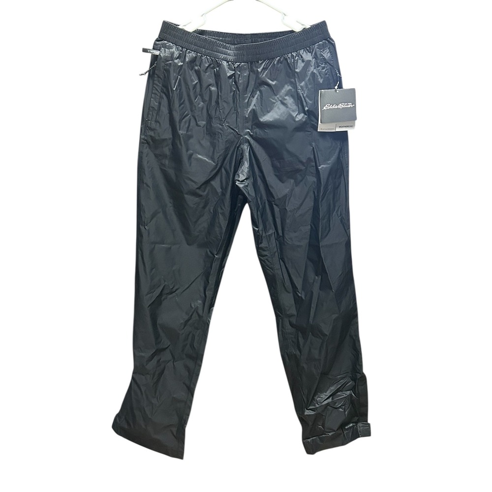 Eddie Bauer Rain Pants Packable Lightweight Water Resistant Black Mens Size S